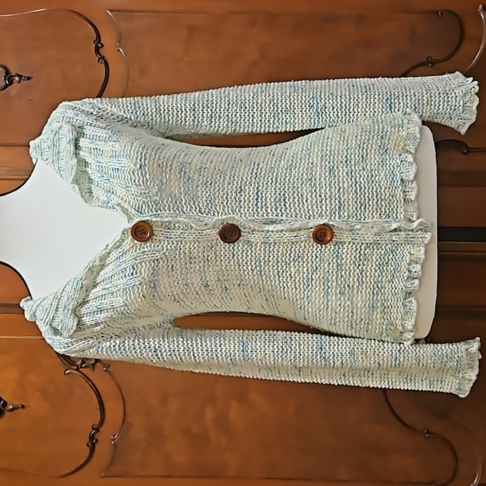 BCBG MAXAZRIA Y2K Button Up Sweater Cardigan Size S Blue Green White